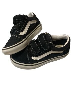Vans Kids Black Velcro Skate Sneakers with White Sidestripe Size 13